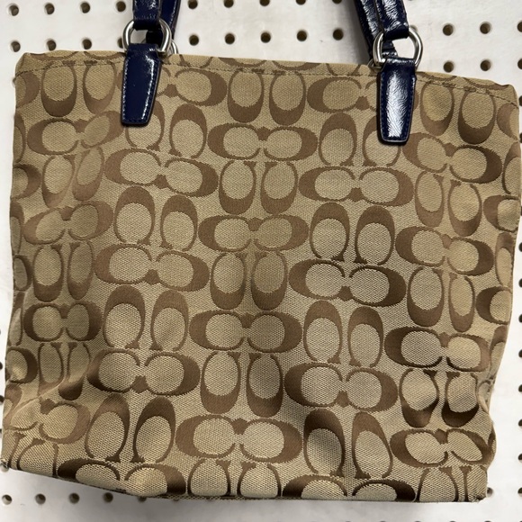 Coach Tan and Blue Signature Tote - Picture 5 of 11